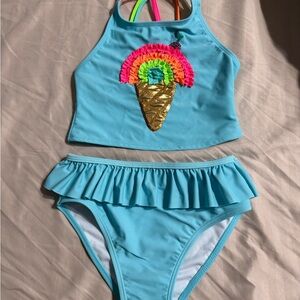 Kids Blue Bikini with Rainbow Ice Cream Design